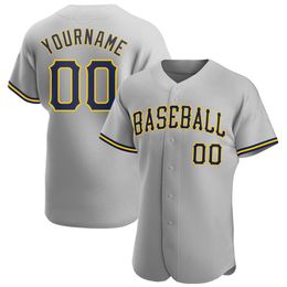 Custom Grey Navy-Gold Authentic Baseball Jersey