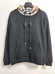 Men's Hoodies Sweatshirts Plaid Hooded Pullover Solid Color Ing Casual Drawstring Kangaroo Pocket Female Jacket534