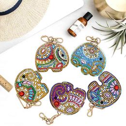 5pcs Elephant DIY Full Drill Special Shaped Diamond Painting Keychain Craft Cross Stitch Embroidery Women Bag Key Chain