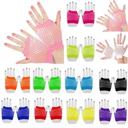 100pairs/200pcs Solid Color High Quality Fingerless Short Fishnet Gloves Fish Net Black Fancy Party Dance Club Nylon Spandex Mesh Glove