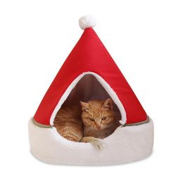 Cat Beds & Furniture Dog Tent Cave Bed Christmas Tree House Comfortable Triangle Pet