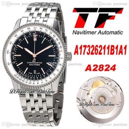 TF 41/38mm A17326211B1A1 ETA A2824 Automatic Mens Watch Black Dial Stick Markers Stainless Steel Bracelet Super Edition Watches 2022 Puretime TFA02c3