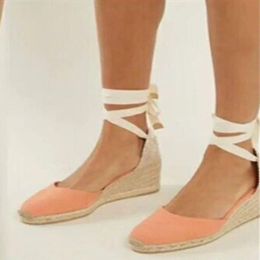 Sandals 2021 Summer Platform Wedges Women Canvas Espadrilles Ankle Strap High Heels Gladiator