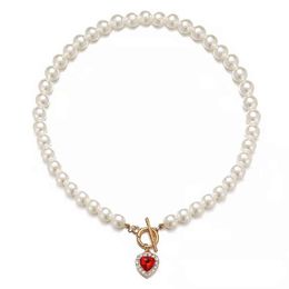 Vintage Korean Fashion Pearl Necklace Heart Pendant Grunge Cute Gothic Accessories For Women Aesthetic Streetwear Body Jewelry. G1206