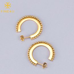Hoop & Huggie FINE4U E267 Gold Colour Chunky Open Earrings Stainless Steel Wide Flat C-Hoop For Women Girls