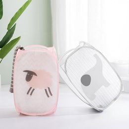 Decorative Objects & Figurines Foldable Handle Elephant Sheep Striped Laundry Basket Box Mesh Bag Container Folds Into Punch For Easy Storag