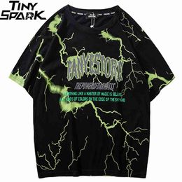 T Shirt Mens Hip Hop Dark Lightning Tshirt Streetwear Summer Cotton Harajuku T-Shirts Short Sleeve Tops Tees Street Wear 210726