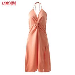 Tangada Women Orange Bow Halter Backless Dress Strap Sleeveless Fashion Lady Party Dresses Vestido 1D251 210609