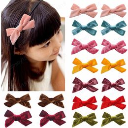 4 Inches Solid Colour Velvet Bowknot Newborn Bangs Hairpins Fashion DIY Handmade Bows Toddler Hair Clips Clothing Accessories