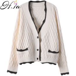 H.SA Women's Clothing Women Autumn Sweater White Cardigans V neck Button Up Casual Twisted korean fashion Top Femme Jumpers 210716