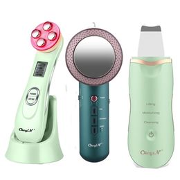 Ultrasonic Skin Scrubber Face Cleaning Peeling Machine +RF EMS LED Light Massager+Far Infrared Body Slimming Fat 220216