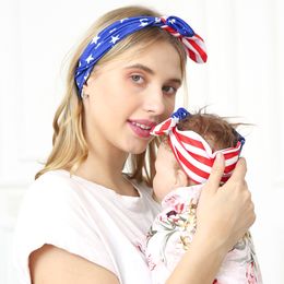 Mommy and Baby Girls Headbands US National Day Bunny Knot Hair Accessories Children Stripe star Hairbands Headwear Parent-Child Turbon Bands 2pcs Set KHA72