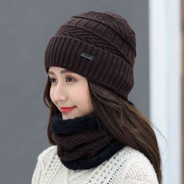 Women's Knitted Hat Scarf Caps Neck Warmer Winter Hats For Men Women Skullies Beanies Warm Fleece Cap 8 Colors Y21111