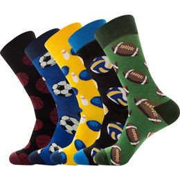 Colourful Men Basketball Soccer Rugby Tennis Football Bowling Sports Ball Pattern Happy Socks Funny Cotton Crew Team Socks X0710