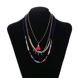 2021 bohemian fashion national wind multilayer rice beads chain tassel pendant necklace