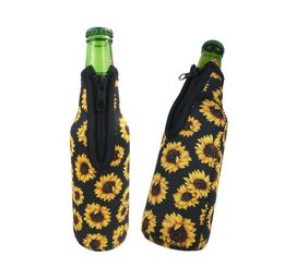 Other Drinkware 330ml 12 oz Universal Neoprene Beer Bottle Coolers Cover with Zipper Bottles Sleeves Softball Sunflower Pattern SN2745