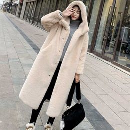 Winter Women High Quality Faux Rabbit Fur Coat Luxury Long Fur Coat Loose Lapel OverCoat Thick Warm Plus Size Female Plush Coats 211221