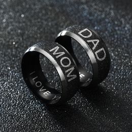 Black Stainless steel Love you Mom Dad ring for women mens band rings fashion Jewellery gift will and sandy