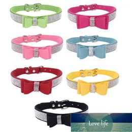 Dog Collars & Leashes Home Leather Collar Bling Padded Bow Knot Full Rhinestone Soft Seude Puppy Cat Pet For Small Medium Breeds1 Factory price expert design Quality