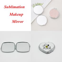 Blank Sublimation Mirror Metal Makeup Looking Glass with Key Ring Foldable Double-sided Mirrors Christmas Gift 6 Styles