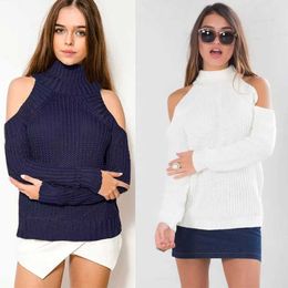 Turtleneck Off Shoulder Knitted Slim Sweater Women Autumn Fashion Tricot Pullover Jumpers Pull Femme Oversized Capes A0933 X0721
