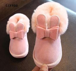 pink fur shoes UK - Boots Girls Bow Red Pink Ankle Shoes Warm Fur Animal Snow Kids Toddler Winter Footwear Size 21-30