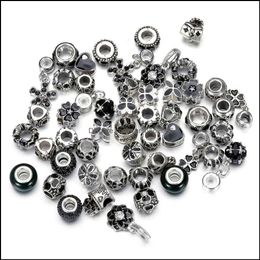 Charms Jewellery Findings & Components 50Pcs/Lot Crystal Big Hole Loose Beads Spacer Craft European Rhinestone Bead Charm For Bracelet Necklac