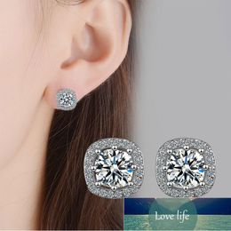 Stud 925 Sterling Silver Dazzling Micro Zircon Square Shaped Stud Earrings For Women Wedding Party Jewelry Dropshipping