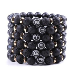 Black Natural Stone strands twelve constell Bracelet Horoscope Sign Beads Bracelets for women men Fashion Jewellery will and sandy