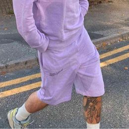 Solid Baggy Sports Shorts Men 100% Cotton Elastic Waist Drawstring Joggers Summer New Letter Print Knee Length Casual Pants H1210