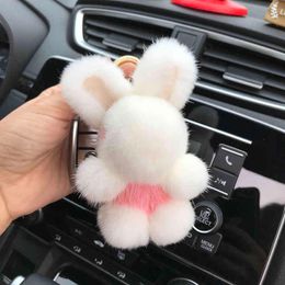 Bunny chain Cute Real Mink Fur Car Hanbag Ring Fluffy SOft Ball Key Holder for Women Bag Pendant Accessories dropshiping