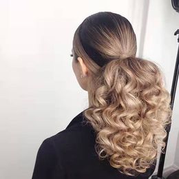 Beyonce Curly blonde virgin hair ponytail hairstyle,9A sprial curl human hairs pony tail hairpiece 613 white blond with drawstring clips 120g