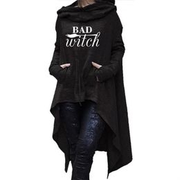 Women hoodies Long Irregular bad witch Tops Kawaii Femmes Sweatshirts Pattern Funny Cotton Cropped Oversize Hoodies dress 220215