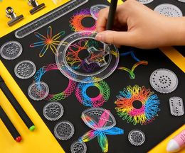 Magic Drawing Ruler Art Set Geometric Template Office School Supplies for Kids Spiral Flower Interlocking Gear Toys Curve Stencils Pattern Graffiti Color Pens Kit