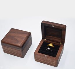 Jewelry Box Creative Wooden Ring Earring Boxes Pendant Storage Cases Black Walnut Solid Wood Case SN2530