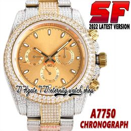 2022 SF V2 116508 ETA 7750 SA7750 Chronograph Automatic Mens Watch 116523 Gold Dial 904L Stainless Case Iced Out Diamonds Two Tone Bracelet Eternity Watches 116599