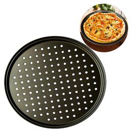 32cm Carbon Steel Non-stick Pizza Pan Mesh Tray Plate Round Deep Dish Mould Bakeware Baking Tool