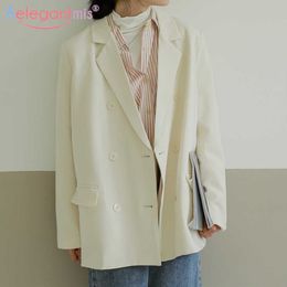 Aelegantmis Korean Loose Office Lady Blazer Coat Women Casual Vintage Suit Jacket Female Double Breasted Outwear Chic OL 210607