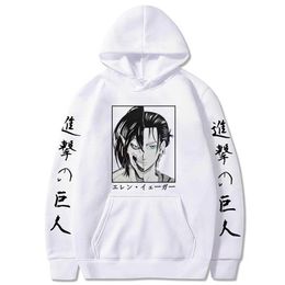 Harajuku Long Sleeve Streetwear Sweatshirt Anime Attack on Titan Eren Yeager Unisex Hoodie Y0804