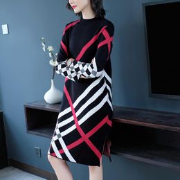 Winter Casual Knitted Turtleneck Wool Sweater Mid-length Dress Spring and Autumn Retro Plus Size Women's Elegant Tight-fitting Long Sweater