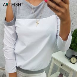 Spring Summer Casual T Shirts Cold Off Shoulder Women Tops Harajuku Long Sleeve T-Shirts Sexy Patchwork Tee Plus Female GV313 210306