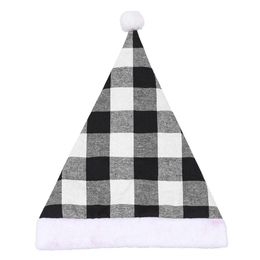 2021 Pom Santa Hat Christmas Plaid Plush Hat Christmas Party Dress Up Decoration Santa Cap Gift Adult