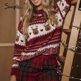 Christmas red long sleeve women casual sweater autumn winter Animal design female pullover Fashion knitted tops 210914