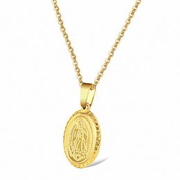 Chains Stainless Steel Gold Religious Christ Oval Virgin Mary Pendant Necklace Jewelry Church Gift For Him With Chain