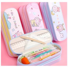 Double-layer pencil bags large capacity simple canvas girl student cute stationery pencils case