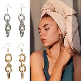 Vintage Link Chain Gold Long Drop Earrings For Women Boho Geometric Metal Simple Fashion Earring Trend Jewelry
