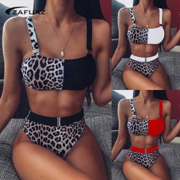 Leopard print bikini set high waist swimsuit female Summer bathing suit Hollow Out Push up bikini bathing suit biquini 210604