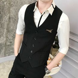 Plus Size Waistcoat Nightclub Work Vest Men Casual Sleeveless Slim Fit Tuxedo Vests Double Breasted Work Uniform Wedding Clothes 210527