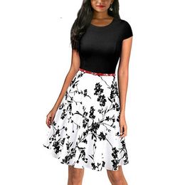 MISSJOY Plus size 4XL Drkleding vrouwen Vintage Elegante Cap Sleeve Lemon Flower Stampa pin up abiti alla moda kerst jurk X0529