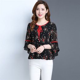 summer tops chiffon blouses women shirt fashion flare sleeve shirts print blouse blusas plus size women clothing DF2393 210225
